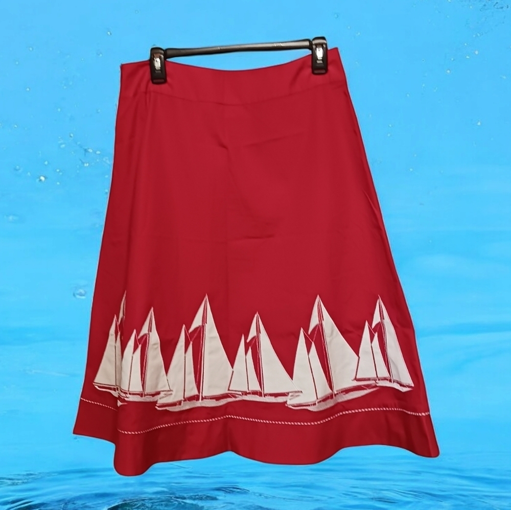 Liz Claiborne Red White Sailboat Skirt Ladies 10 Nautical Resort WEAR Preppy - Picture 4 of 6